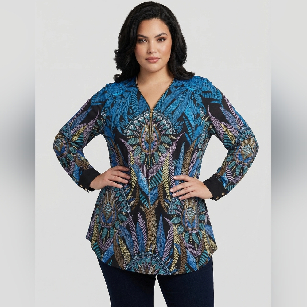 Bob Mackie Wearable Art Tunic Top Size 3X NWT Retro Vintage Tropical Print